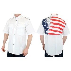 Magellan Outdoors Relaxed Fit Vented Shirt 3XL American Flag USA Red White Blue